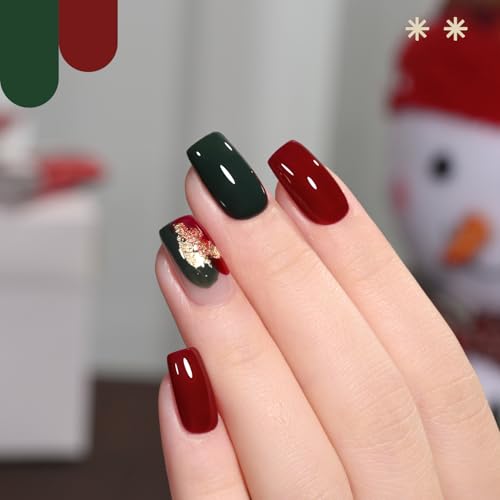 Image of GAOY Red Christmas Gel Nail Polish Set, 6 Colors White Dark Green Glitter Sparkle Winter Soak Off UV Light Cure Gel Polish Kit for Salon and Nail Art DIY at Home