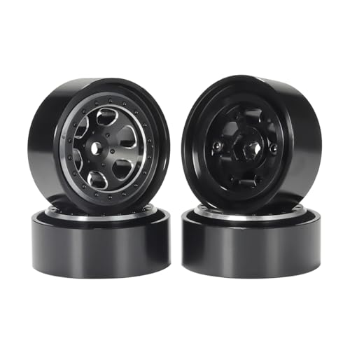 RC�z�C�[�������^�C�� For TRX4-M For Bronco For Defender For FCX24 For SCX24 AX24 1/18 �A���~CNC�r�[�h���b�N�z�C�[������ �^�C��4�Ή� RC�N���[���[�A�b�v�O���[�h(Black)