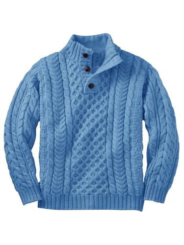 Makkrom Kids and Boys Mock Neck Pullover Sweater Long Sleeve Button Cable Knitted Jumper