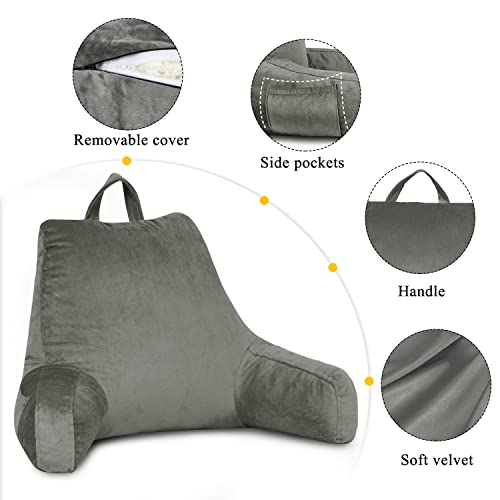 Lovtex Reading Pillow With Removable Cover, Back Pillow For Sitting Up In Bed With Arms And Pockets, Bed Rest Pillow Adult, 20 X 15 Inches(Dark Grey) #TOP3