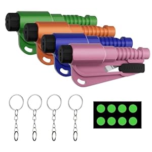 4 Pack Window Breaker Seatbelt Cutter Car Window Breaker Tool – Emergency-Proven 3-in-1 Escape Tool with Glass Breaker, Seatbelt Cutter & Whistle – Portable Keychain Design, Multi-Car Safety Kit