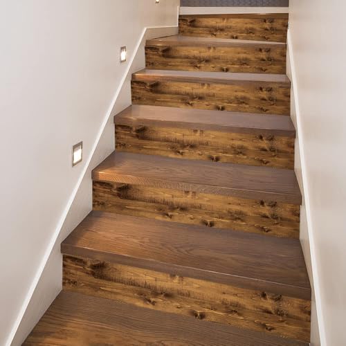 artfanke 13Pcs Vintage Wood Grain Stair Stickers Peel and Stick - Faux Wood Stair Riser Decals for Home Office Decor 39.37'x7.09'
