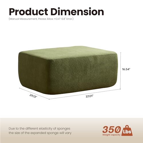 Image of ovios 37 inch Velet Ottoman, Upholstered Cloud Ottoman for Boneless Couch in a Box, Modular Sectional Couches for Living Room Bedroom, Compressed Memory Foam, No Assembly Require, Green
