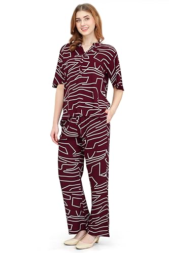 Image of ZEYO Women's Rayon Printed Night Suit Set Of Top & Pajama Set