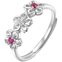 White Rose Gold Plated Wedding Engagement Open Band Blossoming Plum Flower Adjustable Ring for Women