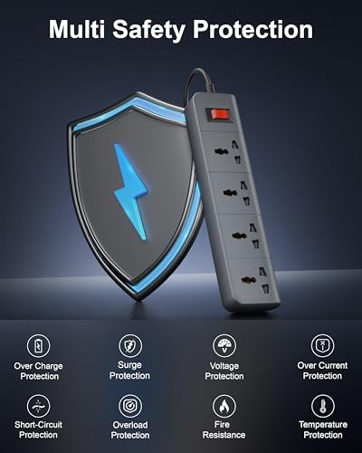 Image of FEDUS Surge Protector, 4 Universal Sockets with Individual Switch, 10 Meter 32 Feet Long Cable, Extension Board Cord, Automatic Overload Protection, Fireproof Power Strip Switch Board, Spike Guard