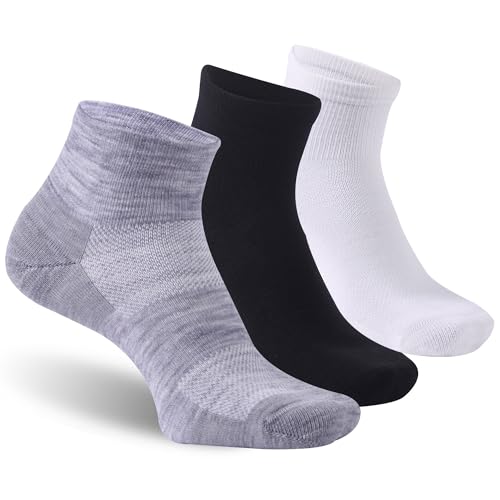Image of Merino Wool Socks for Men, Athletic Ankle Socks for Moisture Wicking Tennis Breathable No Show Running Arch Support,3 Pack, Small Dark Grey