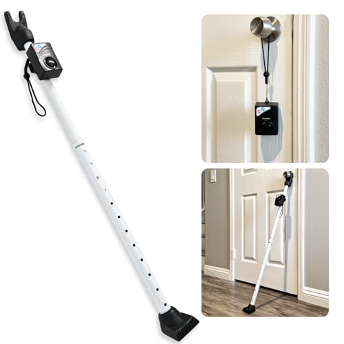 SecurityMan Door Security Bar with 120dB Alarm & Personal Safety Keychain Alarm (White) – Adjustable Door Jammer Stick & 130dB SOS Siren for Home and Personal Safety