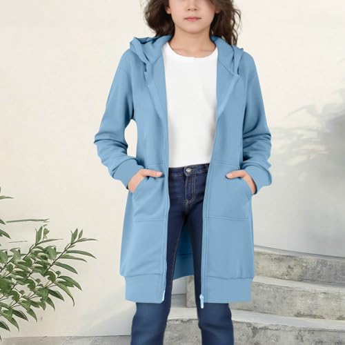 Girls Zip Up Hoodie Baggy Oversized Fleece Long Sweatshirt with Pocket Cute Fall Fashion Casual Jacket Coat Size 5-144