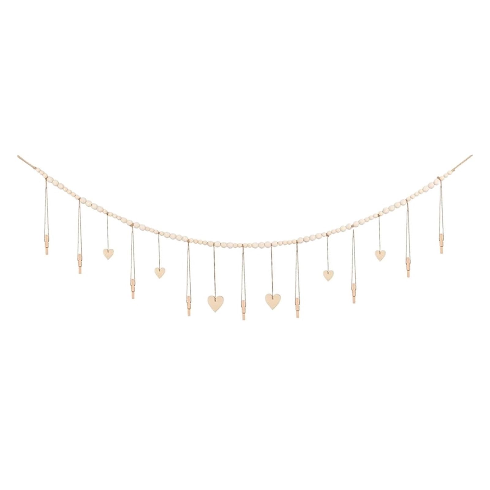 HUWOYG Wall Hanging Photo Display With Wooden Beads Garland Collage Picture For Decoration Holders With Wood Clips For Living Room