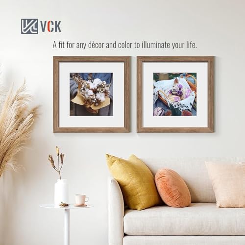 Image of VCK 12x12 Frame 5 Pack, Walnut Wood, 8x8 Mat, Glass, for Picture Prints