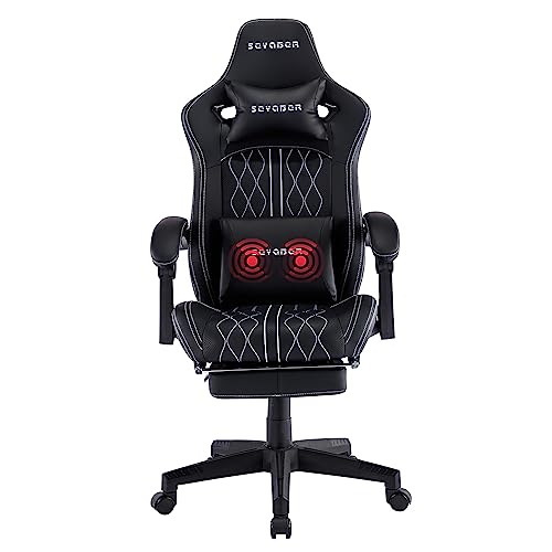 Fabric Gaming Chairs for Adults - Game Chair with Footrest, Adjustable Massage...
