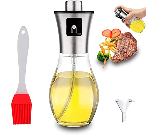 Spray huile cuisine,vaporisateur huile,Pulvérisateur d'huile d'olive 200ml pour Friteuse a Air BBQ,Salade,Spray de Cuisson Bouteille Pulvérisateur Huile avec Brosse à huile en silicone et Entonnoi Cover