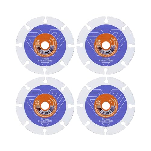 3-Inch Carbide Wood Saw Blade Set– 4-Piece Cutting Discs Vacuum Brazed Blades for Wood Board Gypsum Board Rubber Pipe Plastic– Compatible with Angle Grinders and Circular Saws with a 3/8″ (10mm) Arbor