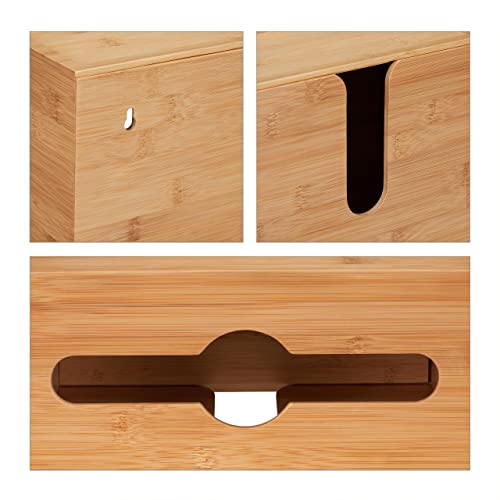 Relaxdays Papierhandtuchspender, mit Deckel, für H2 Papierhandtücher, HxBxT 26x27x13 cm, Zum Aufhängen, Bambus, Natur