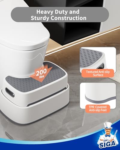 MR.SIGA Taburete para Inodoro para Adultos, Taburete de baño Resistente, escalón Antideslizante para Inodoro, escalón para niños pequeños, Beige,Gris Oscuro - imagen 6