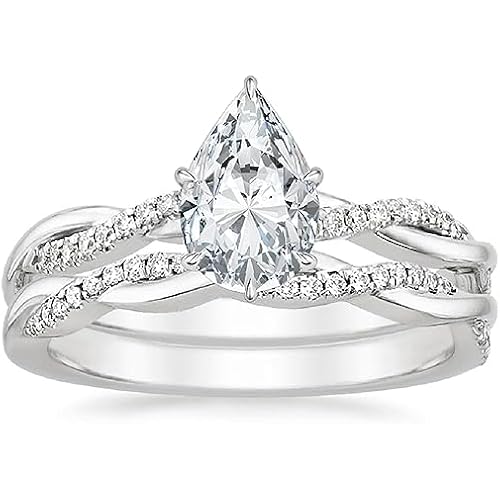 10K Solid White Gold Handmade Engagement Ring 3.0 CT Pear Cut Moissanite Diamond Solitaire Wedding/Bridal Ring Set for Womens/Her Propose Rings (7)