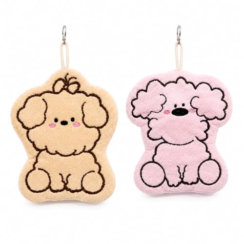 Image of House of Quirk Puppy Shaped Hanging Towels Set of 2 | Soft Coral Fleece Kitchen & Bathroom Towels | Super Absorbent & Quick-Dry Decorative Cloths (Pink /Beige)