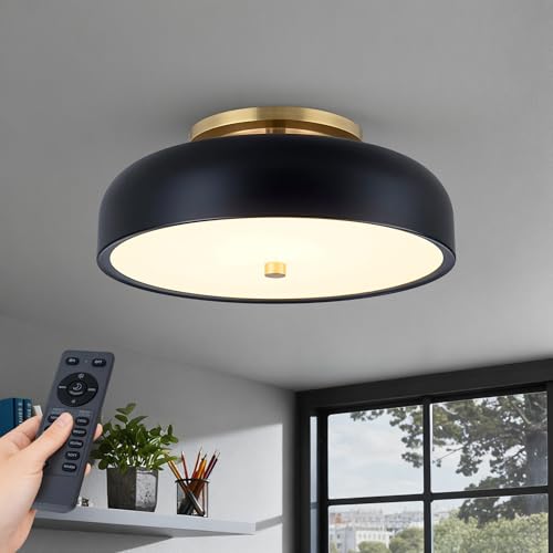 FTL Modern LED Flush Mount Ceiling Light with Remote Dimmable Black Semi Flush Mount Light Fixture...