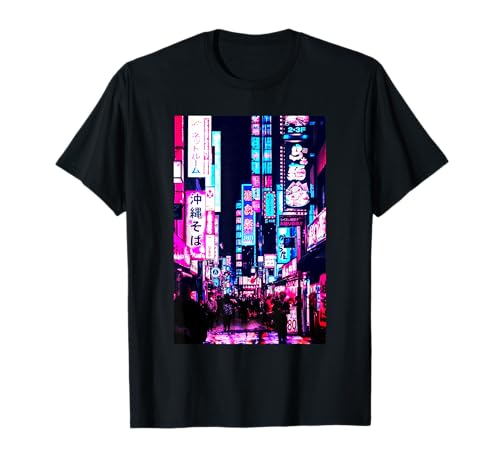 Streets of Tokyo Japan Night Scene with Lights - Vaporwave T-Shirt