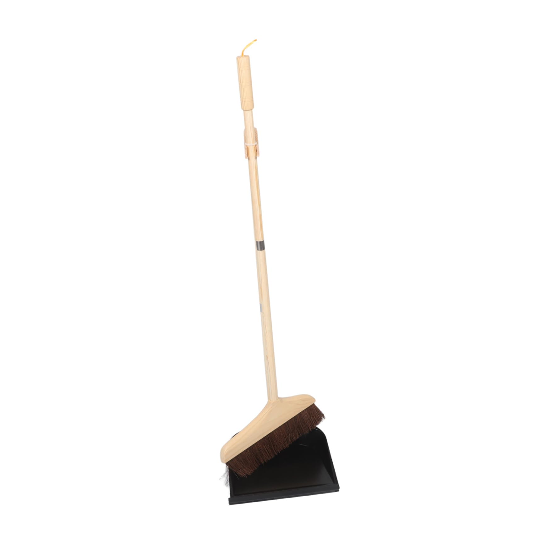 Juego de Escoba y Recogedor Mango Largo Desmontable de Madera | Cerdas Suaves, Limpieza de Pisos y Dormitorio, Atornillar y Quitar, Acabado Negro, Hierro