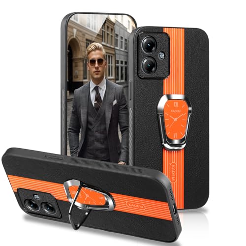 DESSEN Phone Case for Motorola Moto G14 with Unique Watch Dial Design and Ring Stand Premium Leather Cover Compatible with Magnetic Bracket Shockproof Drop Protection Bumper Shell
