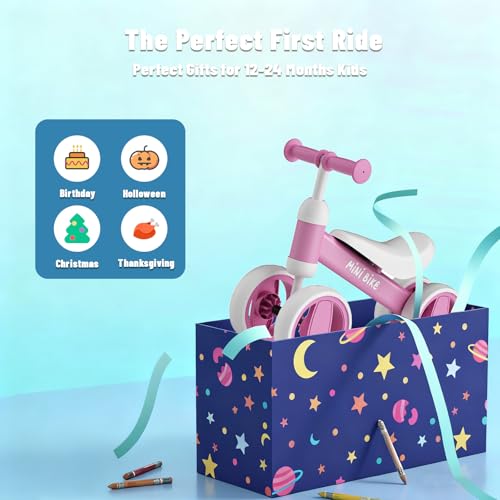 Image of SIMATE Balance Bike Toys for 1 Year Old Boys Girls, 12-24 Month Toddler Ride on Toys, 4 Silent Wheels & Soft Seat, First Birthday Gifts for Baby Girls Boys