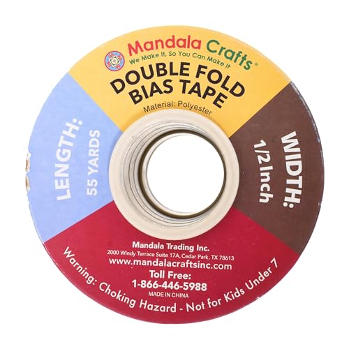 Mandala Crafts 55 Yards 1/2 Inch Denim Double Fold Bias Tape for Sewing - Bias Binding Tape for Quilting Binding, Hemming, Seam, and Fabric Piping