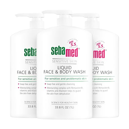 Sebamed Paraben-Free Face and Body Wash With Pump for Sensitive and Delicate Skin pH 5.5 Ultra Mild Dermatologist Recommended Cleanser 33.8 Fluid Ounces (1 Liter) Pack of 3