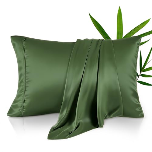 Queen Pillow Cases, Derived from Bamboo Viscose, Cooling Pillowcases, Breathable & Wicking Pillow Covers for Hot Sleepers, Envelope Closure, Olive, 2