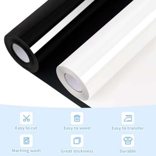 Image of VinylRus HTV Heat Transfer Vinyl Roll, Black & White, 12 inch x 25FT