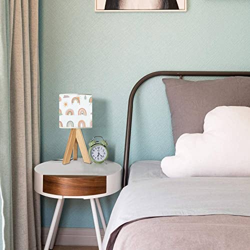 Oepwqiwepz Tripod Bedside Desk Table Lamp Hand Drawn Boho Rainbows Cute Set Pastel Earthy Colors Isolated Wood Nightstand Lamp With Linen Fabric Shade For Nursery Bedroom Living Room Kids Room #TOP2