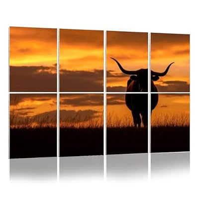 8 Pack Art Acoustic Panels Sound Absorbing Panels, 48x32 Inches Longhorns Sunset Decorative Acoustic Wall Panels Soundproofing Acoustic Panels