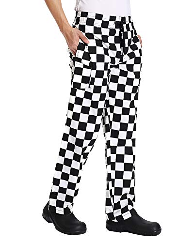 Men’s Black And White Checkerboard Print Chef Pants With Elastic Waist Drawstring Baggy Chef Uniforms Bigplaid Xl #TOP3