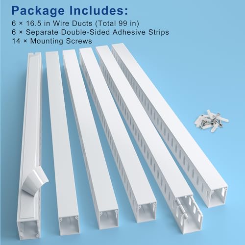 Image of 1.6 inchH x 1.2 inchW Cable Raceway, 99in Under Desk Wire Management Channel, White