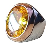 Anillo ovalado de piedras preciosas de circonita cúbica amarilla vívida de fantasía, joyería hecha a mano única de estilo árabe, anillo de sello, anillo de declaración