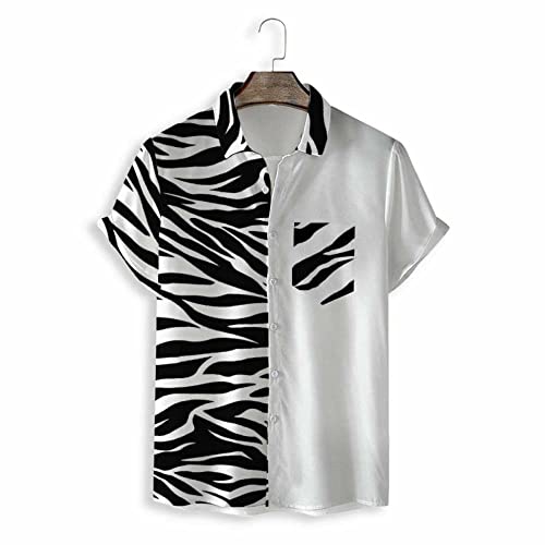 RFEGEF Hawaiihemd Herren Kurzarm, Mode Schwarz Weiß Nähte Zebramuster Herren Kurzarm Strandhemd Button Down Sommer Freizeithemden Tropischer Druck Schnelltrocknend Urlaubsparty Aloha Hemd,L Cover