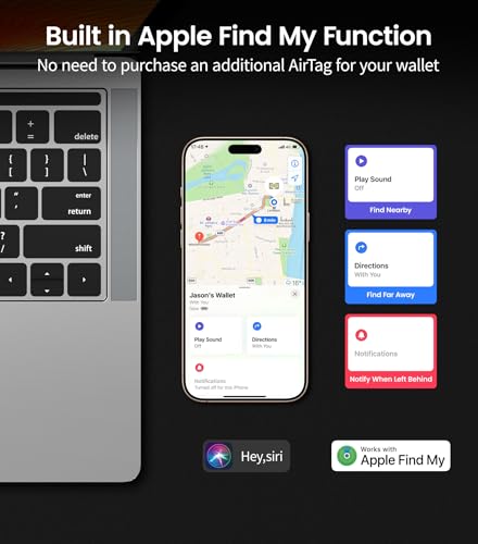 Mens Wallet with Tracker Black | Replacement for AirTag Wallet | Works with Apple Find My | FRID | Trackable | Trifold | 12 Cards holder | Money Pocket | ID Window| Gift Box3