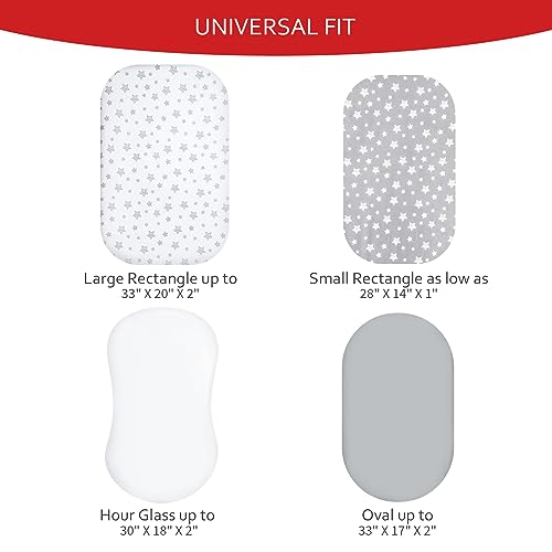 Image of Bassinet Sheets Set 4 Pack for Baby Boy or Girl, Universal Fit for Oval, Hourglass and Rectangular Mattress, Grey