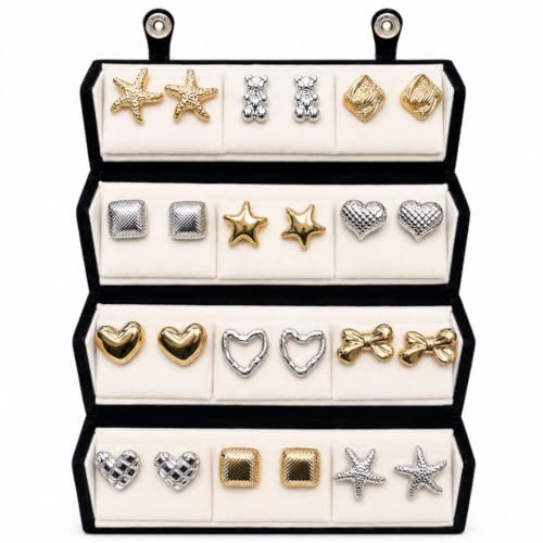 Image of I Jewels Fashion 12 Pairs Stylish Stud Earrings Set with Folding Jewelry Organizer Box for Women| Valentine Birthday Rakshabandhan Gifts for Girls Girlfriend Wife Sister (EC01)