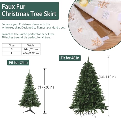 image for HATAOLIFE White Faux Fur Christmas Tree Skirt 24 Inches Small Tree Ski