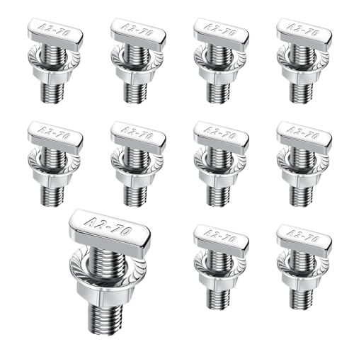 Wavanta 10Pcs M6 T Slot Drop-in Bolts, M6 x 20mm Hammer Head Bolt, Stainless Steel T Bolt Set with Locking Nuts for Aluminum Extrusion Profile Photovoltaic Solar Mounting