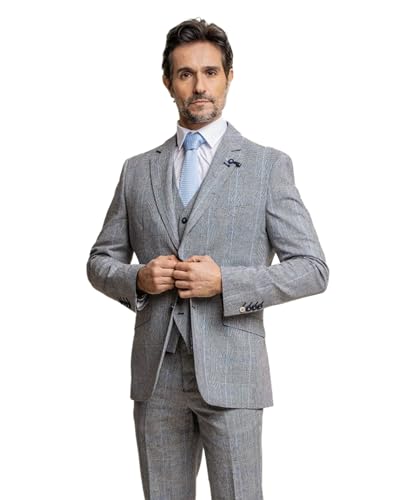 Costume homme affaires gris à carreaux ensemble formel 3 pièces
