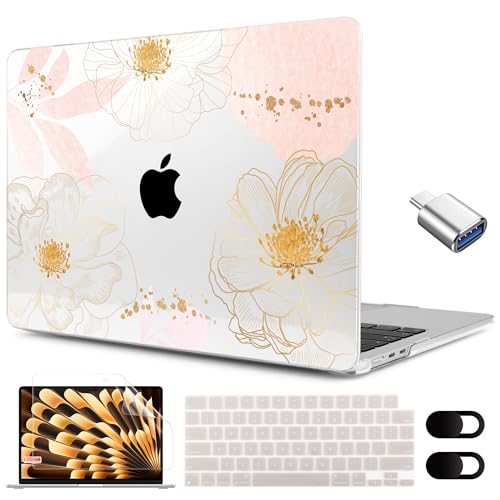 Image of MEEgoodo for M5 /M4 /M3 /M2 MacBook Air 15 inch Case 2026 2025 2024 2023, Case Fit Model (A3448 /A3241 /A3114 /A2941) for MacBook Air 15.3 inch, Tropical Pink Flowers
