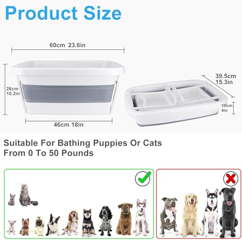 ddLUCK Foldable Dog Bath Tub,Collapsible Portable Pet Bathtub,Folding Sturdy Cat Bath Shower Tub for Small and Medium Sized Pets With Strong Support(Grey and White) - Image 3
