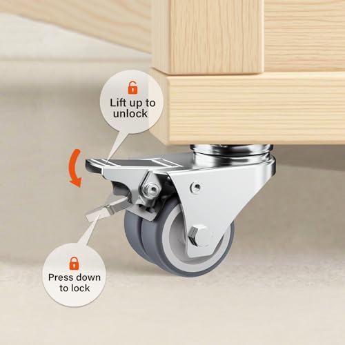 Image of Caster Wheels, 2inch Casters Set of 32 Heavy Duty, Two-Wheeled Grey TPR Casters with Brake, Double-Wheeled Swivel Plate Locking Castor Wheels Widely Used in All Kinds of Furniture.(32 Pack)