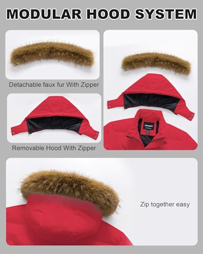 Image of Men's Puffer Jacket Winter Coat Puffy Parka with Fur Hood Waterproof & Windproof Shell Fleece lining 4 Pockets