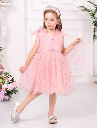 Image of IMEKIS Toddler Kids Girls Butterfly Dress Sparkle Sequins Tulle Wedding Formal Birthday Dresses 2-10T