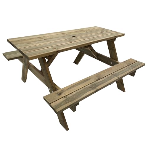 BrackenStyle Tiptree 6 Seat Wooden Picnic Bench - Durable Pub Garden A Frame Picnic Table - Dip Treated Scandinavian Pine (140cm | 6 Person)