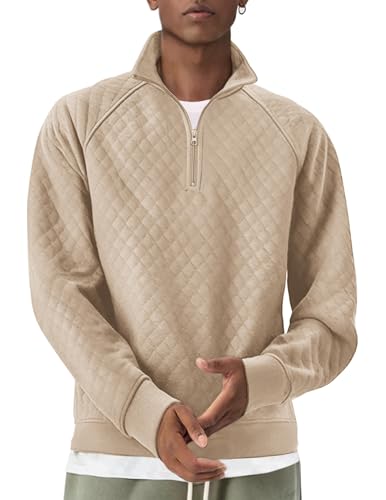 COOFANDY Mens Quarter Zip Pullover Quilted Sweatshirt Knit Long Sleeve Sweater Half Zip Polo Sweatshirts with Pocket